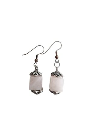 (4)Sterling-Style Pink Rose Quartz Dangle Earrings